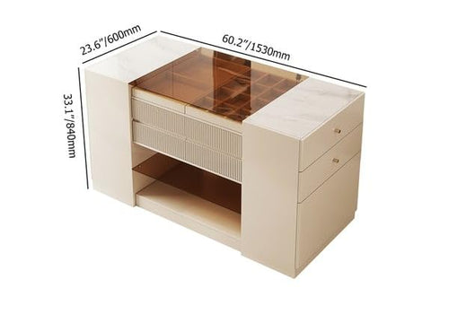 60" W Modern Off White Dresser with Doors & Drawers Walk in Closet Island Jewelry Storage