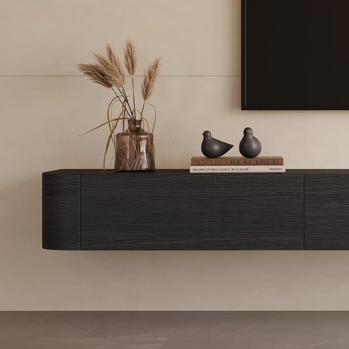 Engineered Wood 78" Black Floating Media Console, Modern Wall Mounted TV Cabinet for up to 85 Inch TV