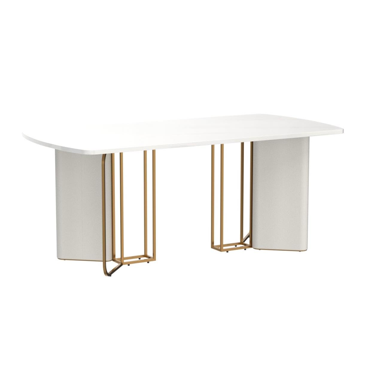 NG Decor Modern White Faux Marble Dining Table 6 Seater Rectangular Table Pedestal Base