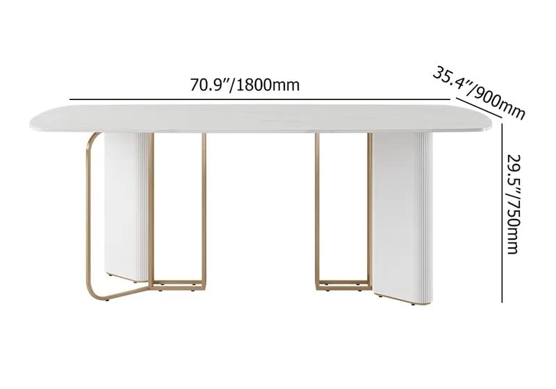 NG Decor Modern White Faux Marble Dining Table 6 Seater Rectangular Table Pedestal Base