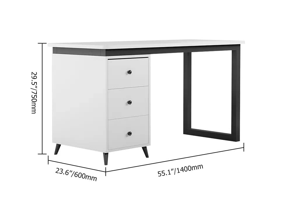 NG Decor, Modern 55" White Wooden Home Office Computer Desk with Drawers in Black