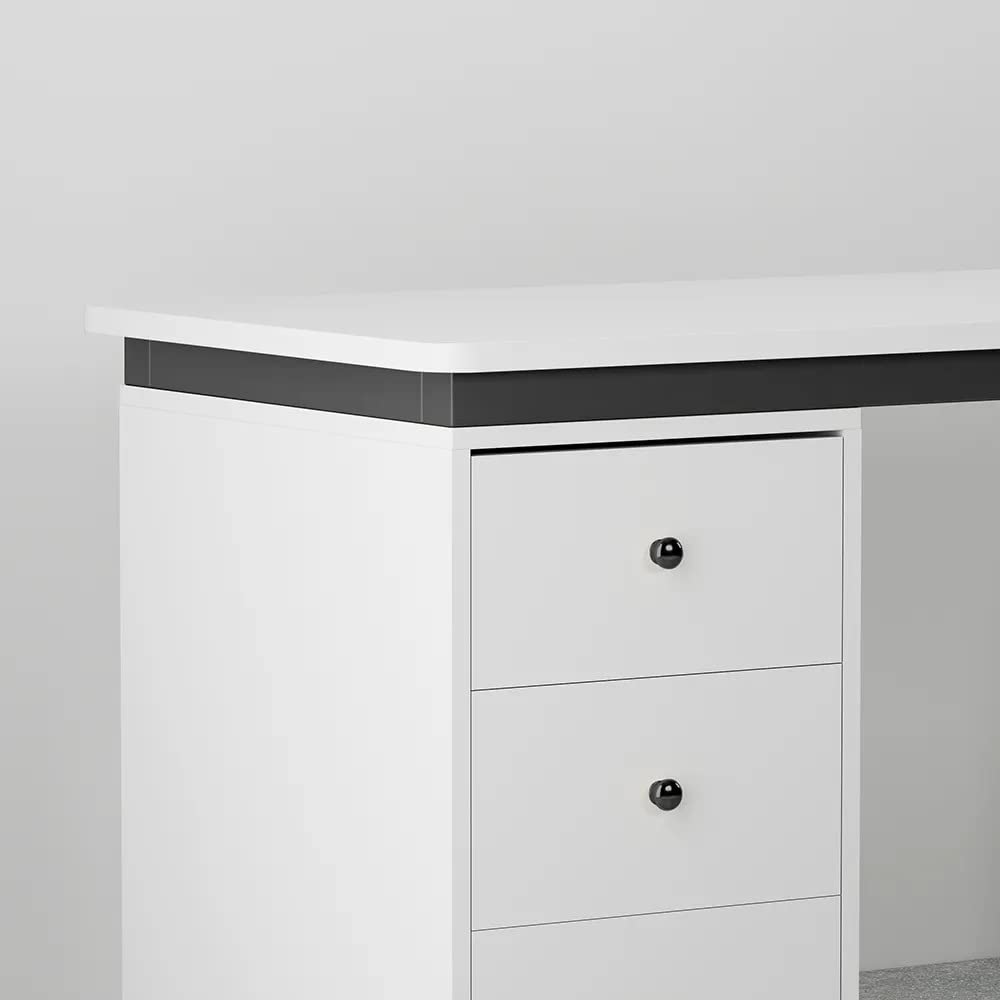 NG Decor, Modern 55" White Wooden Home Office Computer Desk with Drawers in Black