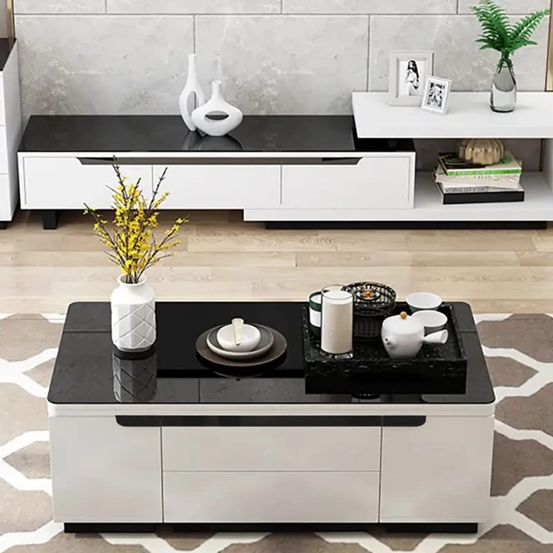 NG Decor Modern White Lift Top Glass Coffee Table with Drawers & Storage Multifunction Table
