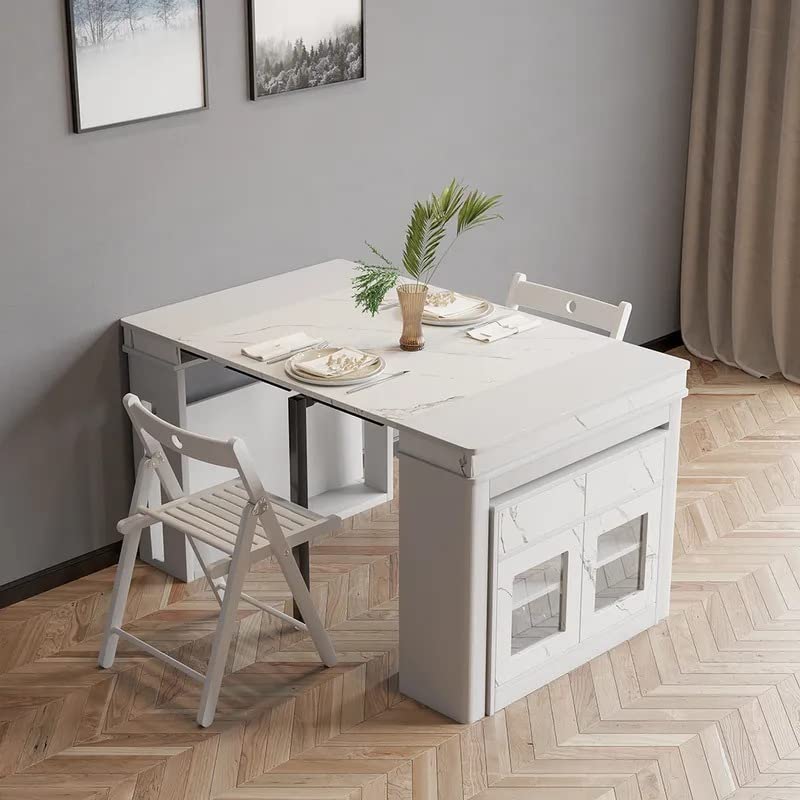 NG Decor Modern White Extendable Dining Table Set Rectangle Storage Sideboard