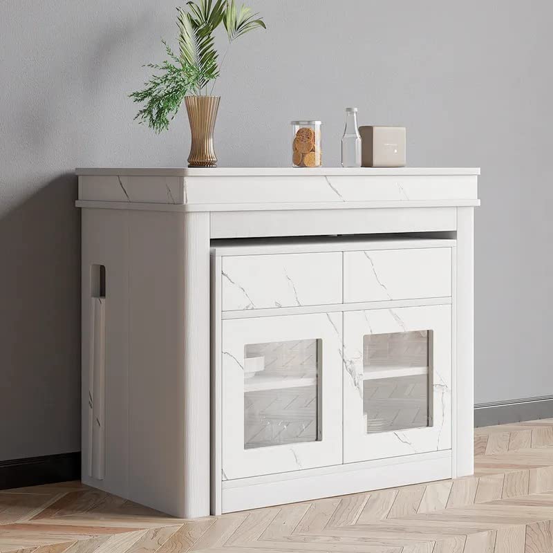 NG Decor Modern White Extendable Dining Table Set Rectangle Storage Sideboard
