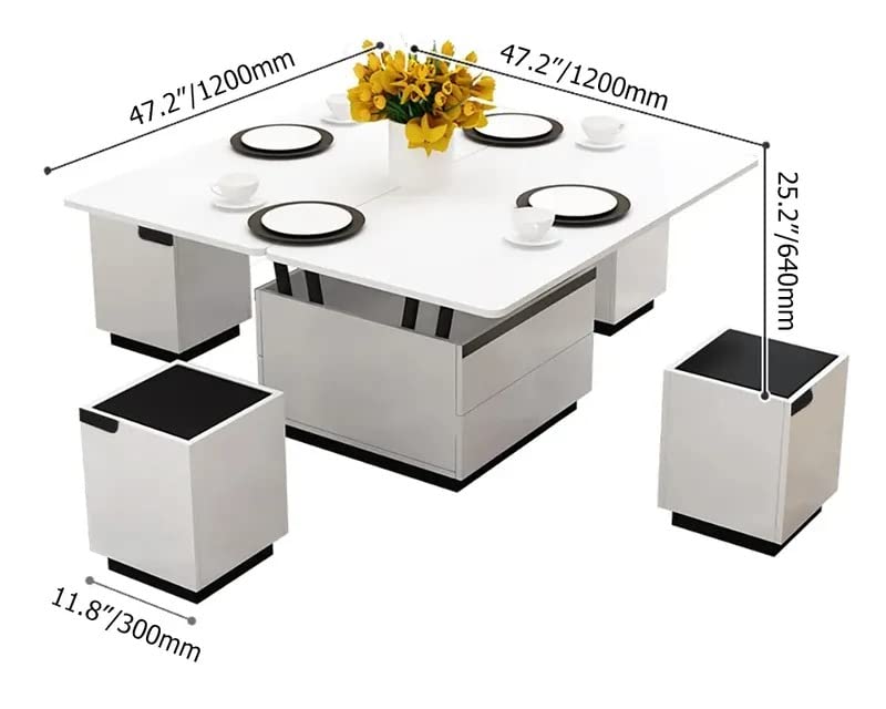NG Decor Modern White Lift Top Glass Coffee Table with Drawers & Storage Multifunction Table