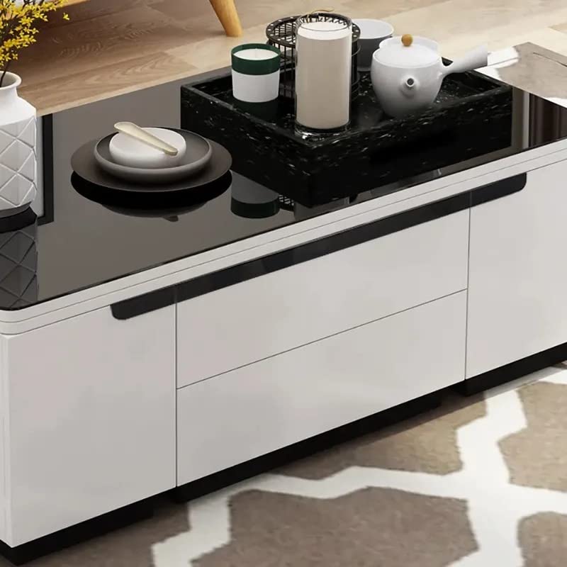 NG Decor Modern White Lift Top Glass Coffee Table with Drawers & Storage Multifunction Table
