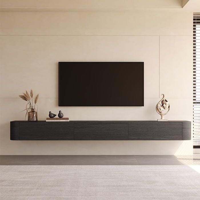 Engineered Wood 78" Black Floating Media Console, Modern Wall Mounted TV Cabinet for up to 85 Inch TV