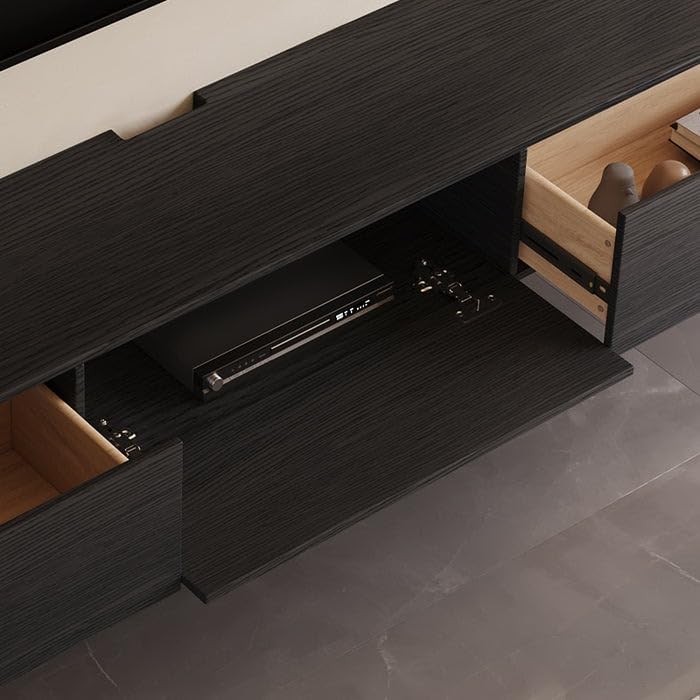 Engineered Wood 78" Black Floating Media Console, Modern Wall Mounted TV Cabinet for up to 85 Inch TV