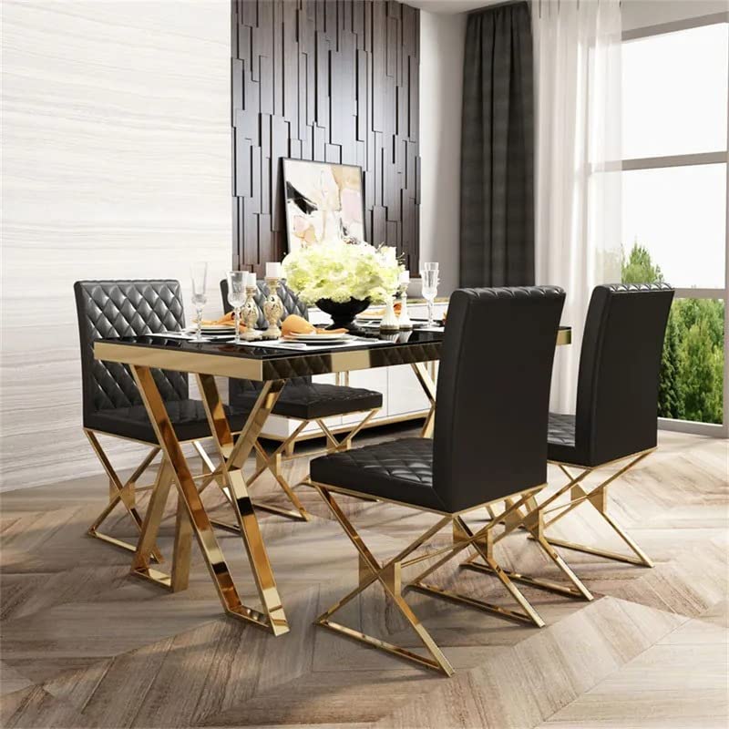 NG Decor Dochic 55" Modern Black Rectangle Tempered Glass Dining Table with 6 Chairs (Black)