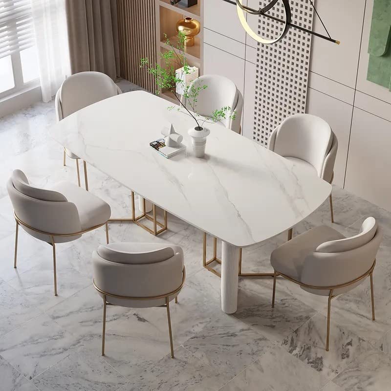 NG Decor Modern White Faux Marble Dining Table 6 Seater Rectangular Table Pedestal Base