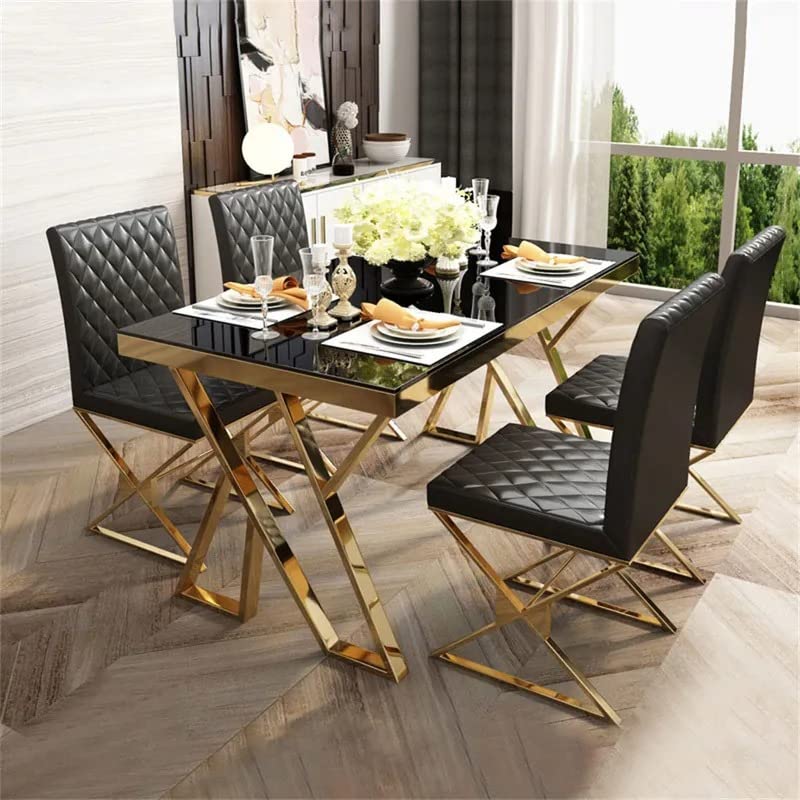 NG Decor Dochic 55" Modern Black Rectangle Tempered Glass Dining Table with 6 Chairs (Black)