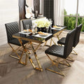 NG Decor Dochic 55" Modern Black Rectangle Tempered Glass Dining Table with 6 Chairs (Black)
