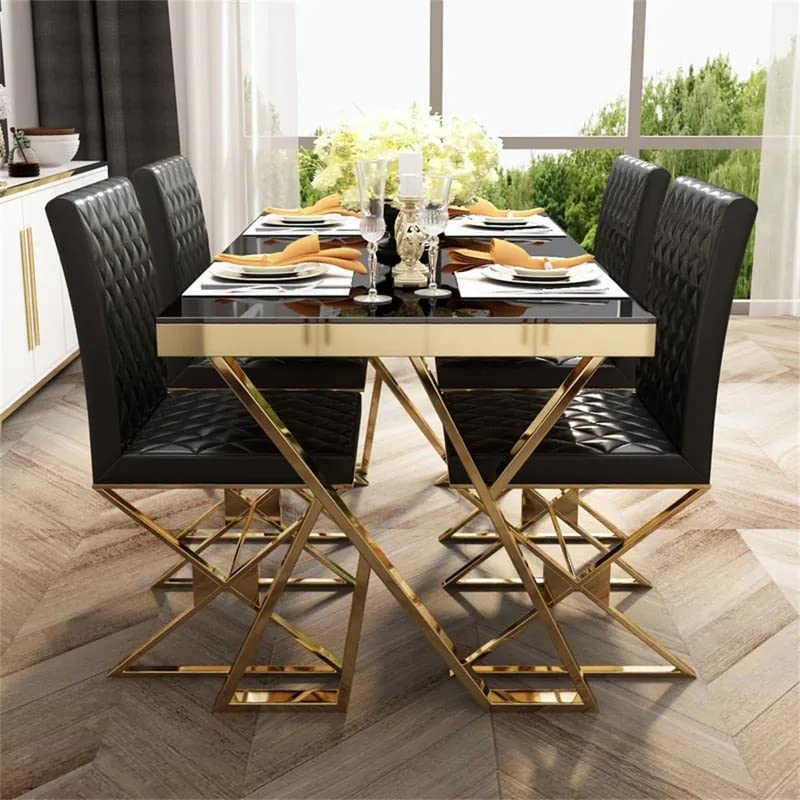 NG Decor Dochic 55" Modern Black Rectangle Tempered Glass Dining Table with 6 Chairs (Black)