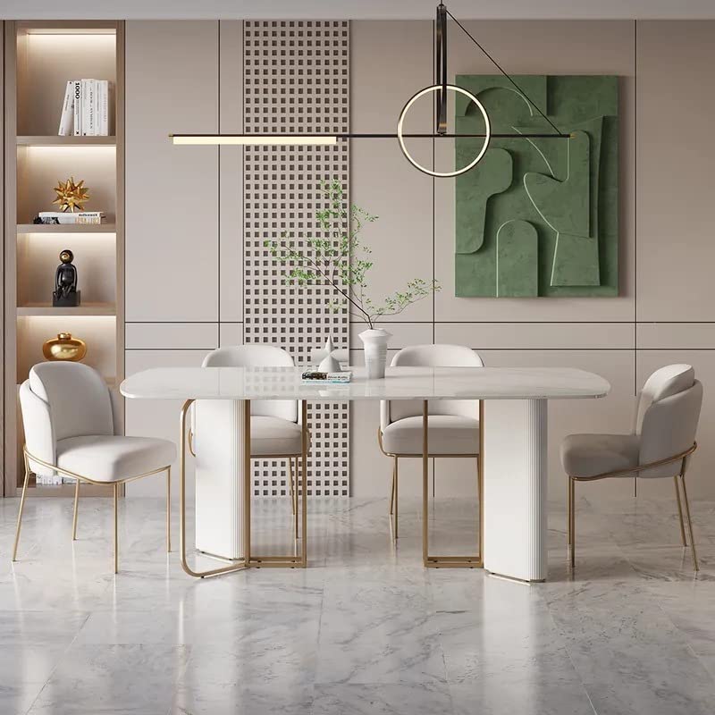 NG Decor Modern White Faux Marble Dining Table 6 Seater Rectangular Table Pedestal Base