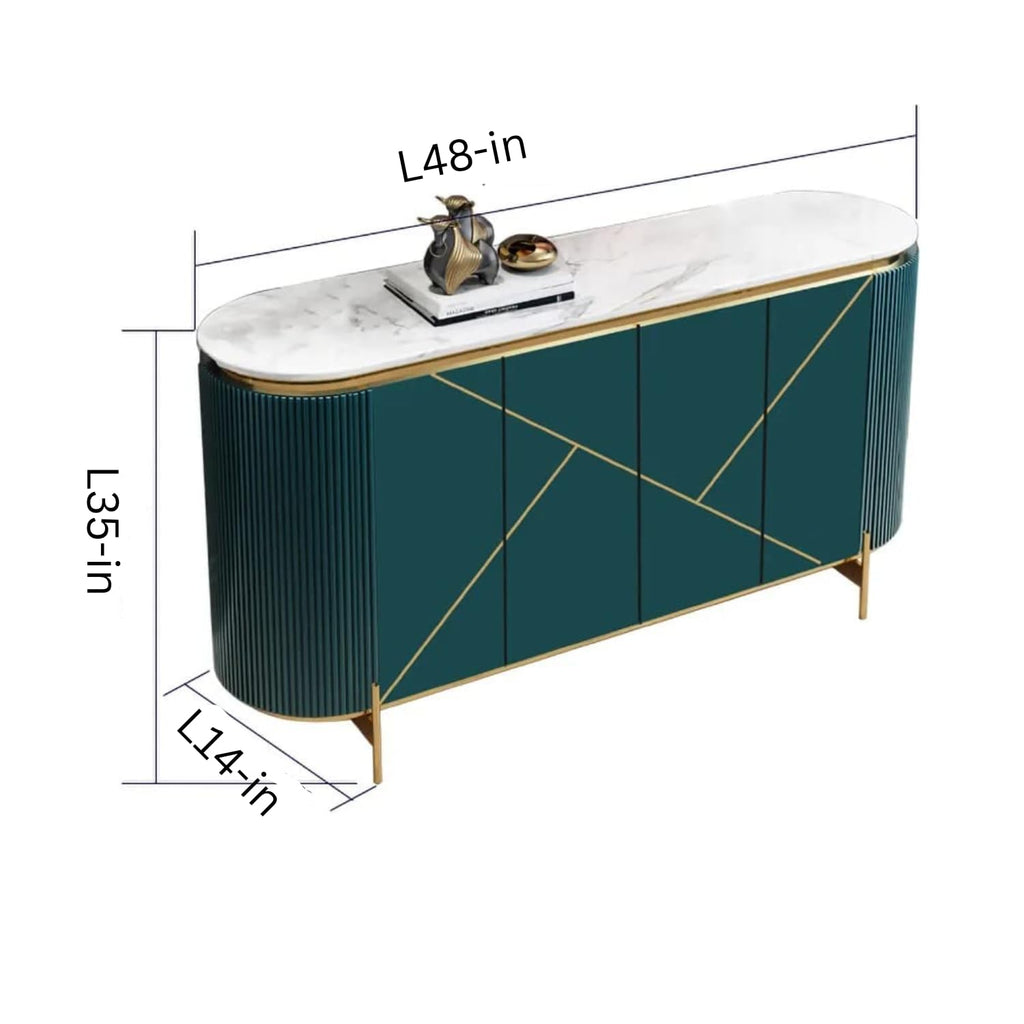 59" Modern White Sideboard Buffet Faux Marble Top with 4 Doors 2 Shelves in Gold