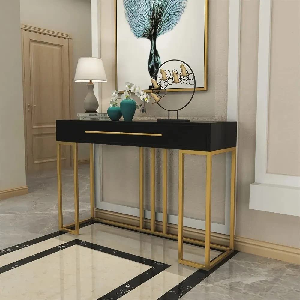 NG Decor Black Console Table with Drawer Entryway Table Contemporary for Hallway