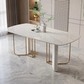 NG Decor Modern White Faux Marble Dining Table 6 Seater Rectangular Table Pedestal Base