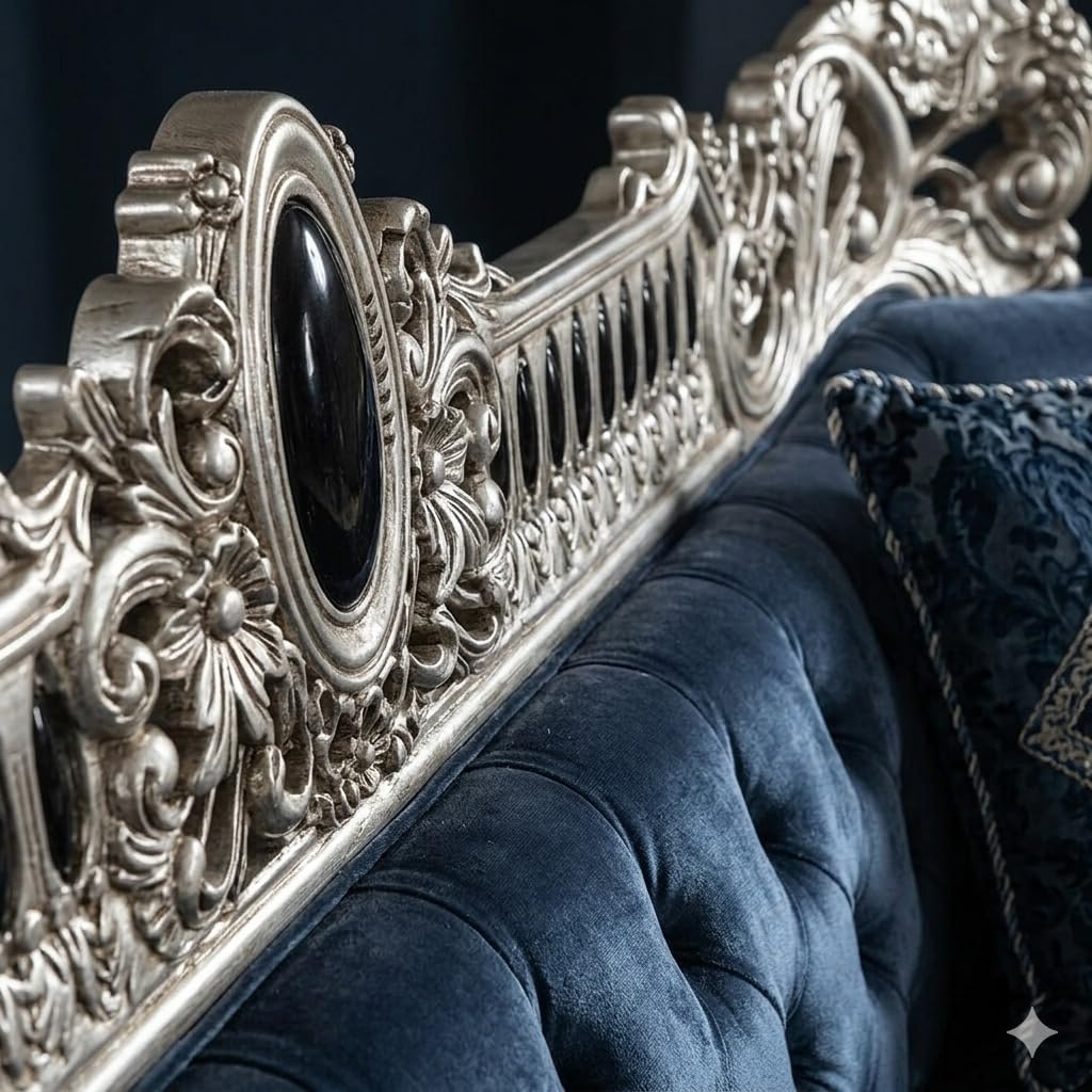 Luxury Royal Sofa Set 3 Seater and 2 Seater, Hand Carved Classic Living Room Furniture, Velvet Upholstery, European Style Chesterfield Couch with Decorative Cushions