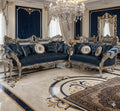 Luxury Royal Sofa Set 3 Seater and 2 Seater, Hand Carved Classic Living Room Furniture, Velvet Upholstery, European Style Chesterfield Couch with Decorative Cushions