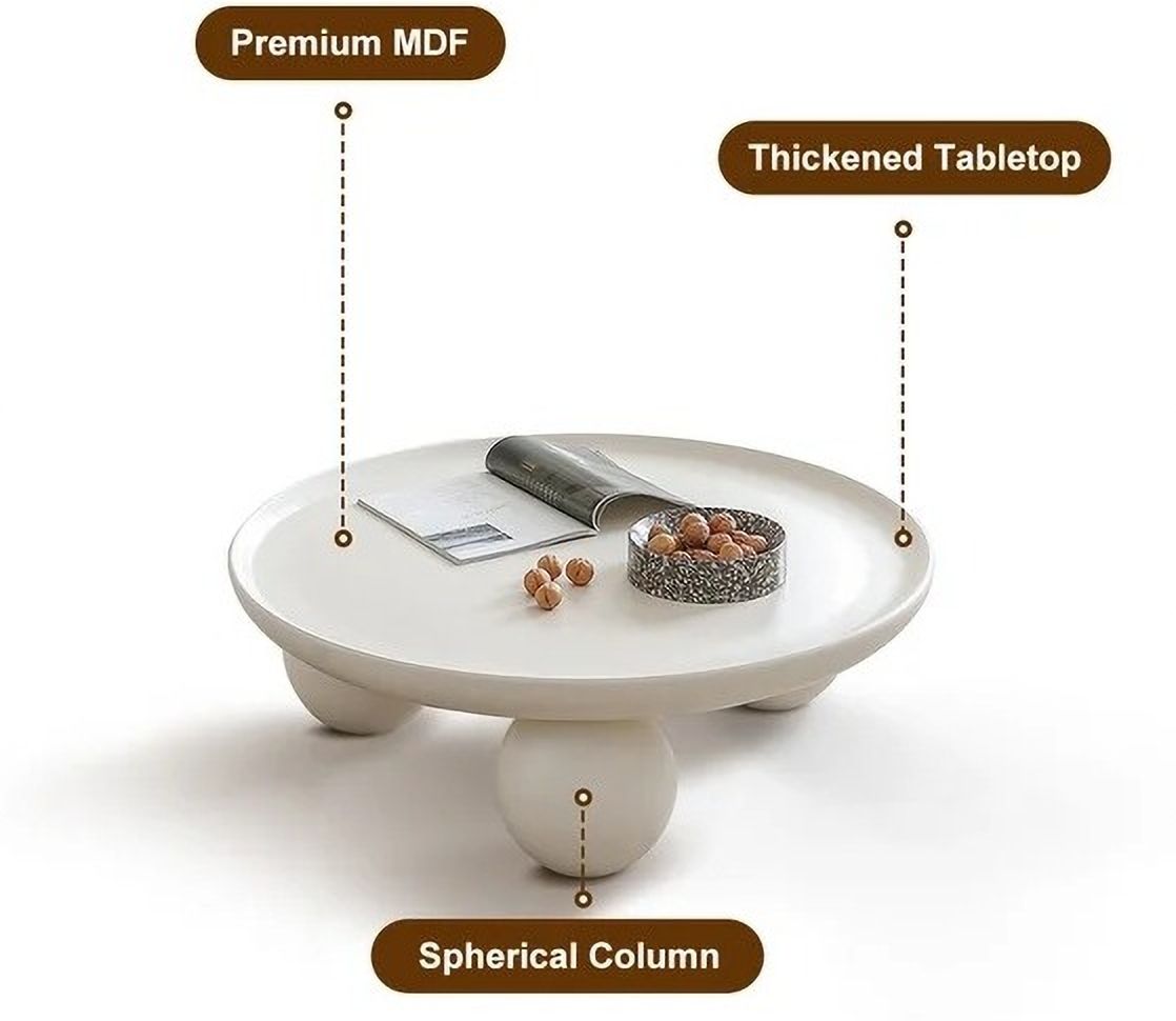 NG Decor 31.5" Modern Round White Block Coffee Table with Spherical Legs Engineered Wood Coffee Table