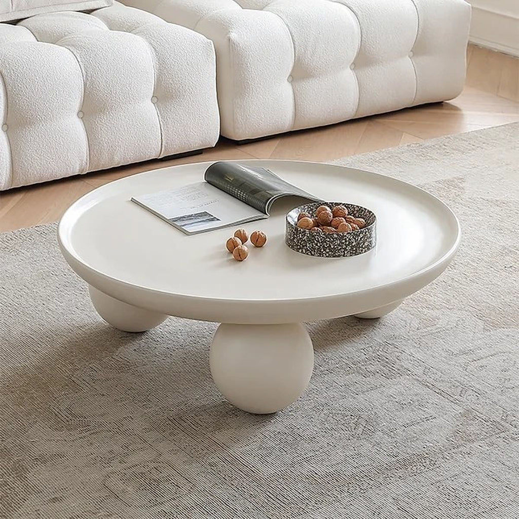 NG Decor 31.5" Modern Round White Block Coffee Table with Spherical Legs Engineered Wood Coffee Table
