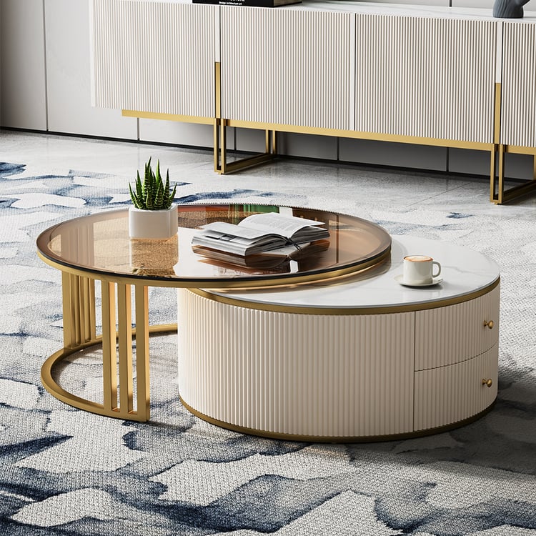 Grovyn 28"-32" Round Nesting Coffee Table Set With Sintered