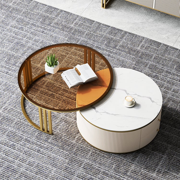 Grovyn 28"-32" Round Nesting Coffee Table Set With Sintered