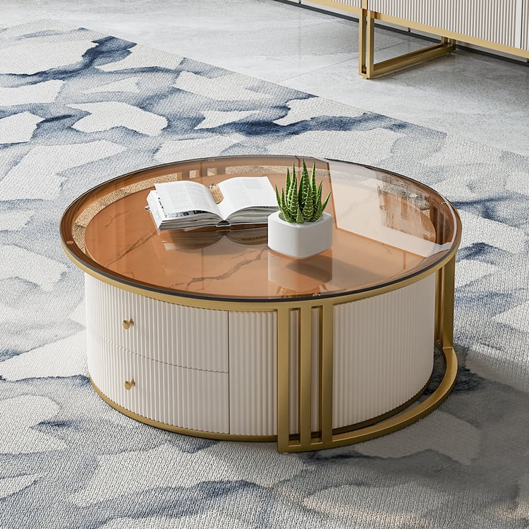 Grovyn 28"-32" Round Nesting Coffee Table Set With Sintered