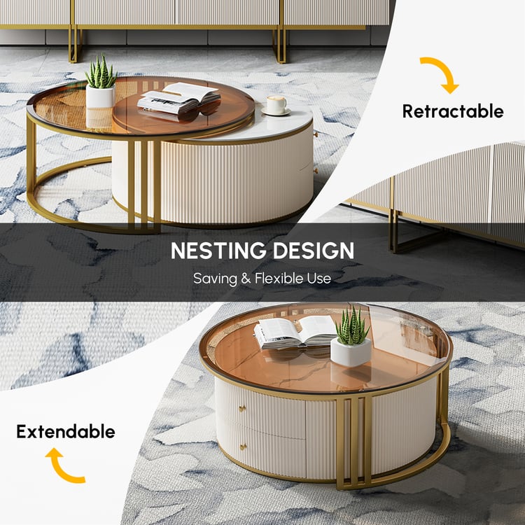 Grovyn 28"-32" Round Nesting Coffee Table Set With Sintered