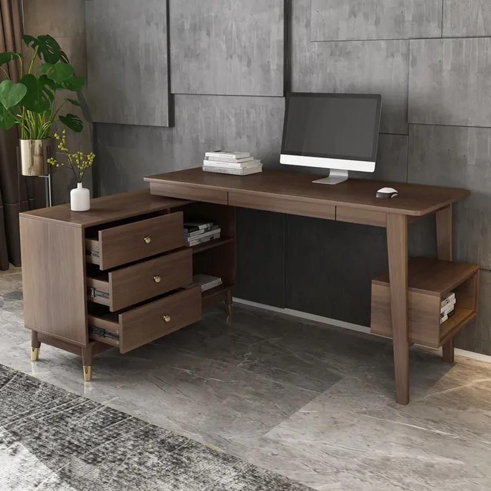 NG Decor Desk L Shaped Home Office Desk Wooden Computer Desk with Storage Engineered Wood Office Table