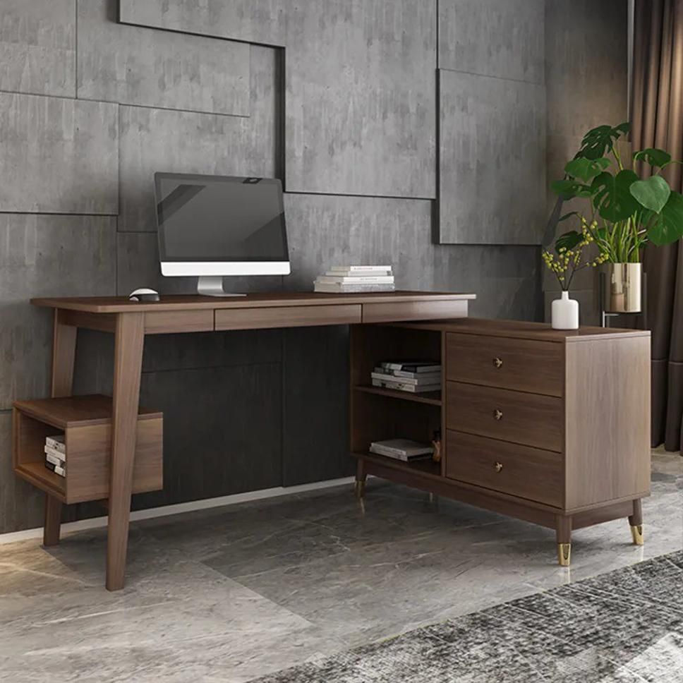 NG Decor Desk L Shaped Home Office Desk Wooden Computer Desk with Storage Engineered Wood Office Table