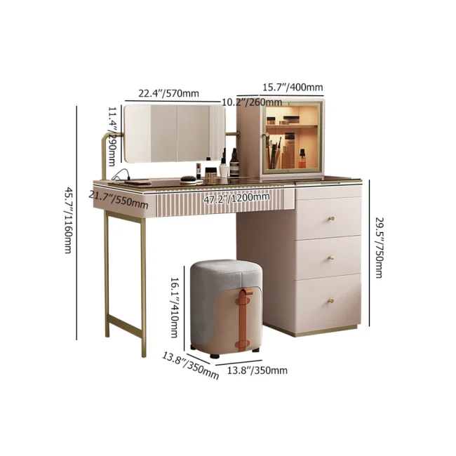Chanor Makeup Vanity Set Mirrored Dressing Table with Jewelry Storage & Cabinet & Stool - Image 5