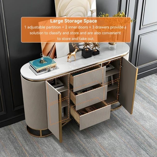 White Buffet Faux Marble Top Modern Sideboard with Stainless Steel Base - Image 7