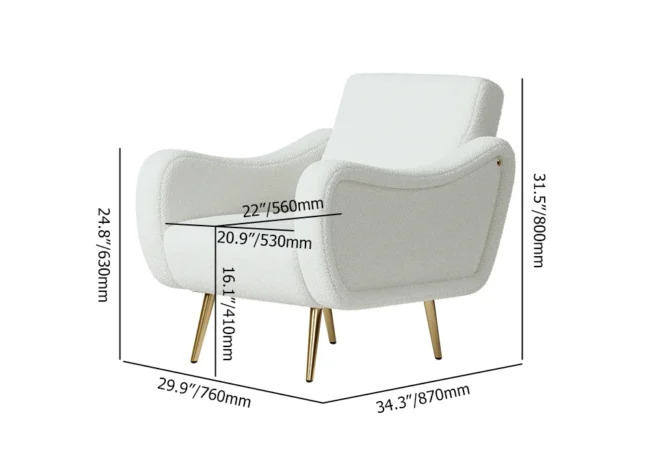 Modern White Boucle Accent Chair Armchair with Metal Leg in Gold - Image 6