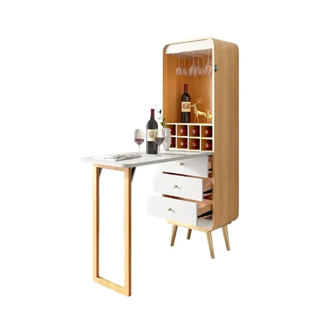 Foldable Bar Cabinet Convertible with Wine Rack & Table & 3 Drawers - Image 4