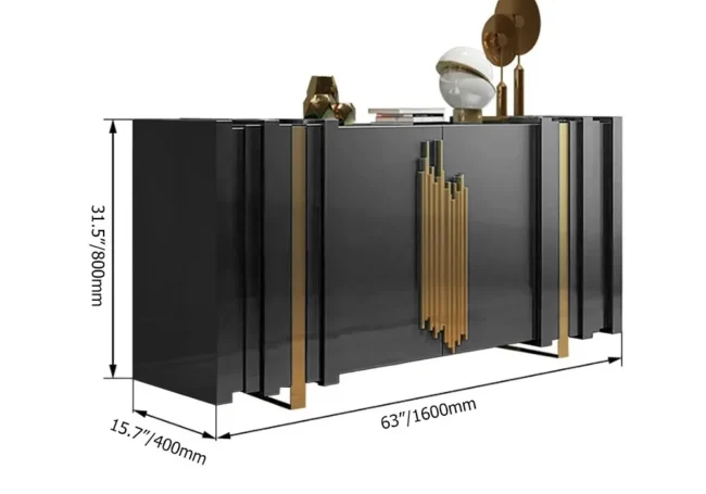 Aurea 63" Light Luxury Sideboard Black Rectangular Buffet with 2 Doors 2 Shelves in Gold - Image 6