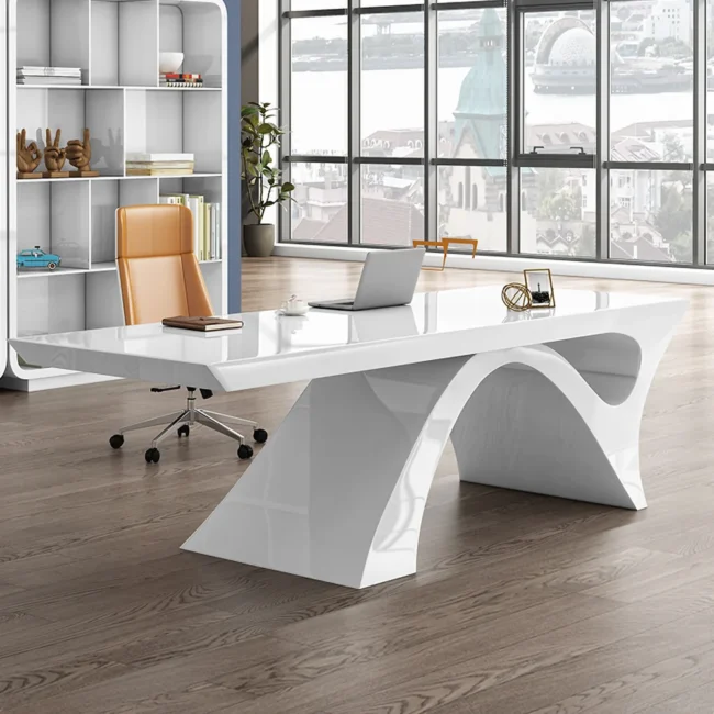 Modern White Computer Desk Rectangular Office Desk with Pedestal Base (55") - Image 5