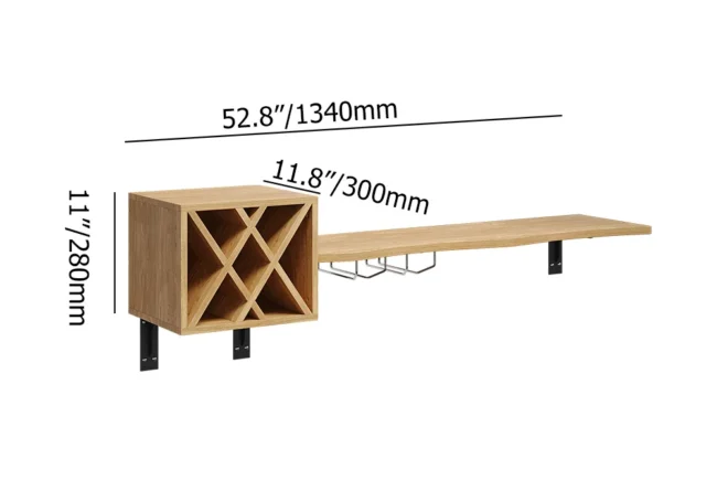 53" Live-Edge Floating Bar Table with Wine Bottle Storage Wood Pub Table - Image 6