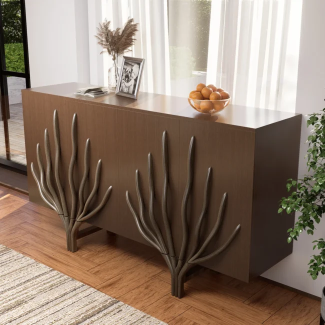 63" Sideboard Branch Design Mid Century Modern Buffet with 2 Doors 2 Shelves - Image 2