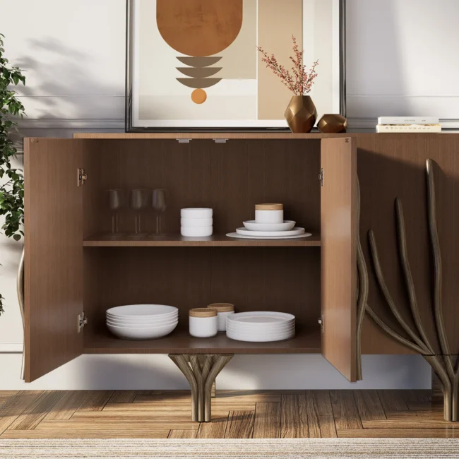 63" Sideboard Branch Design Mid Century Modern Buffet with 2 Doors 2 Shelves - Image 7