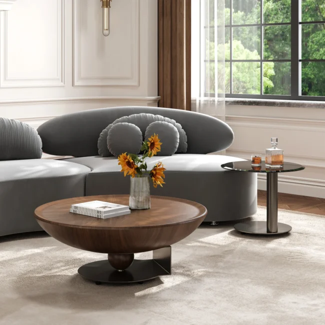 Glass Top Walnut Nesting Coffee Table Set of 2(22"-35") - Image 4