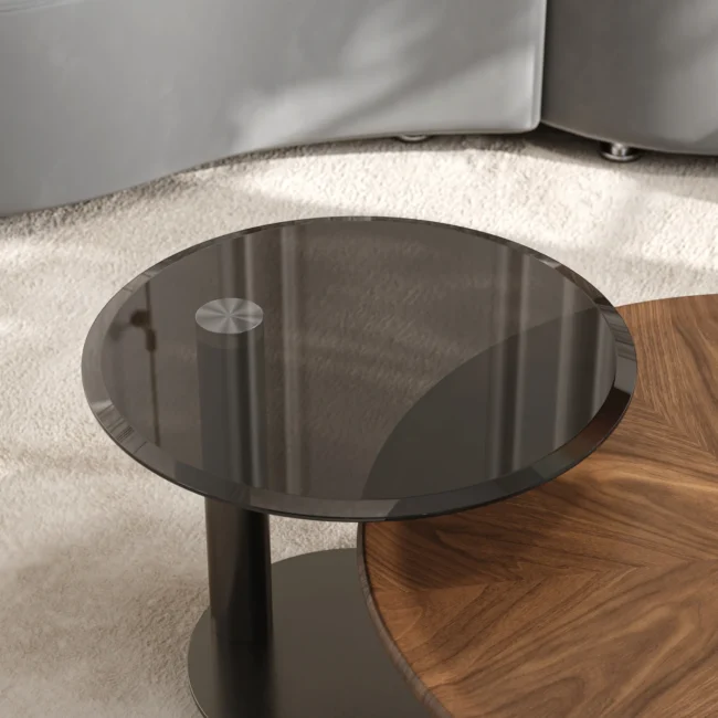 Glass Top Walnut Nesting Coffee Table Set of 2(22"-35") - Image 7