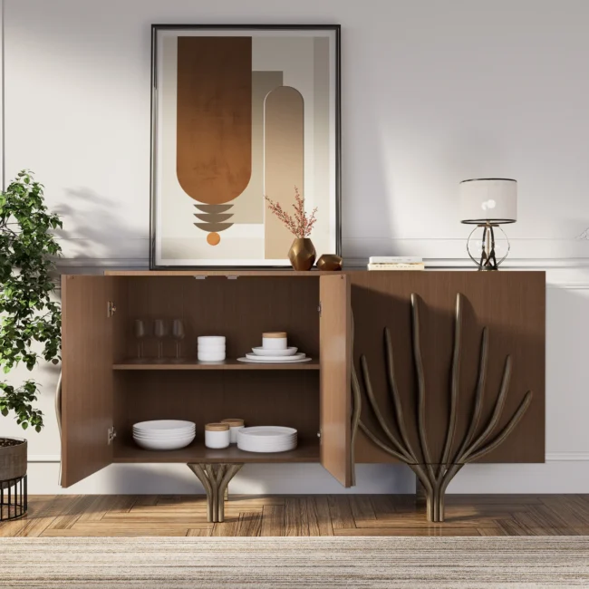63" Sideboard Branch Design Mid Century Modern Buffet with 2 Doors 2 Shelves - Image 3