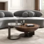 Glass Top Walnut Nesting Coffee Table Set of 2(22"-35")