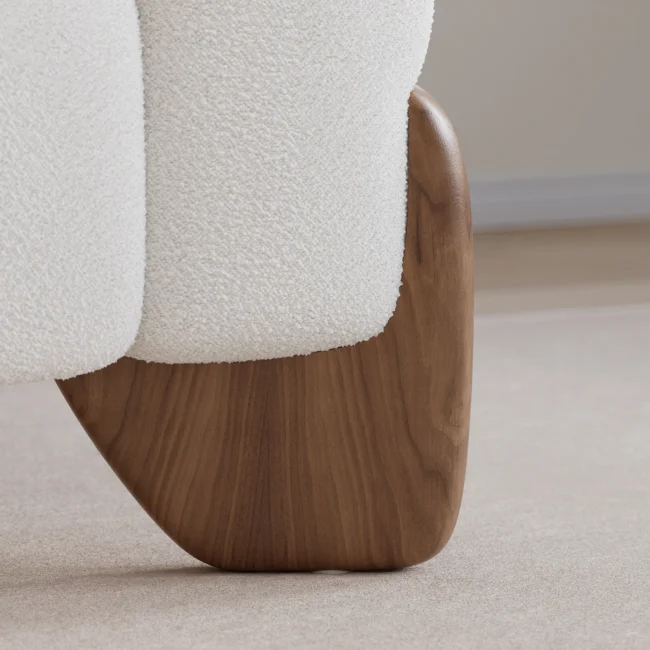 Curva 78" White Boucle Upholstered Wood Legs 2-Seat Sofa - Image 4