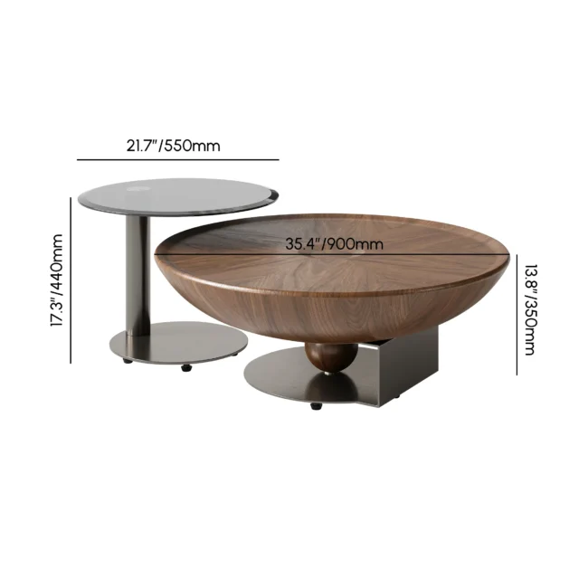 Glass Top Walnut Nesting Coffee Table Set of 2(22"-35") - Image 5