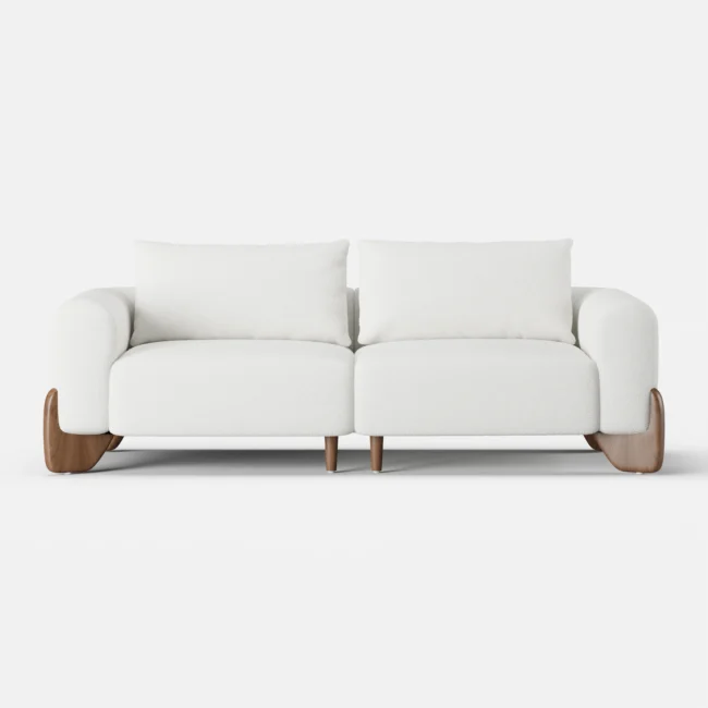 Curva 78" White Boucle Upholstered Wood Legs 2-Seat Sofa - Image 5