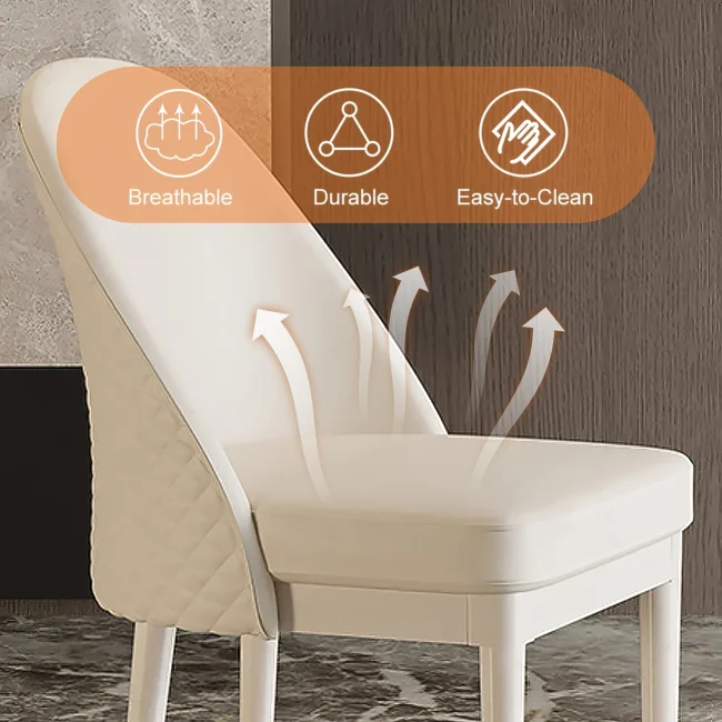 Modern Faux Leather Dining Chairs with Upholstery Beige - Image 7
