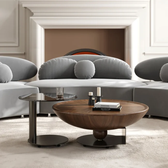 Glass Top Walnut Nesting Coffee Table Set of 2(22"-35") - Image 6